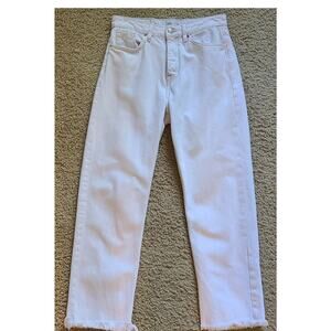 ZARA White High Rise‎ Ankle Crop Button Fly Raw Hem Straight Leg Jeans Women's 6